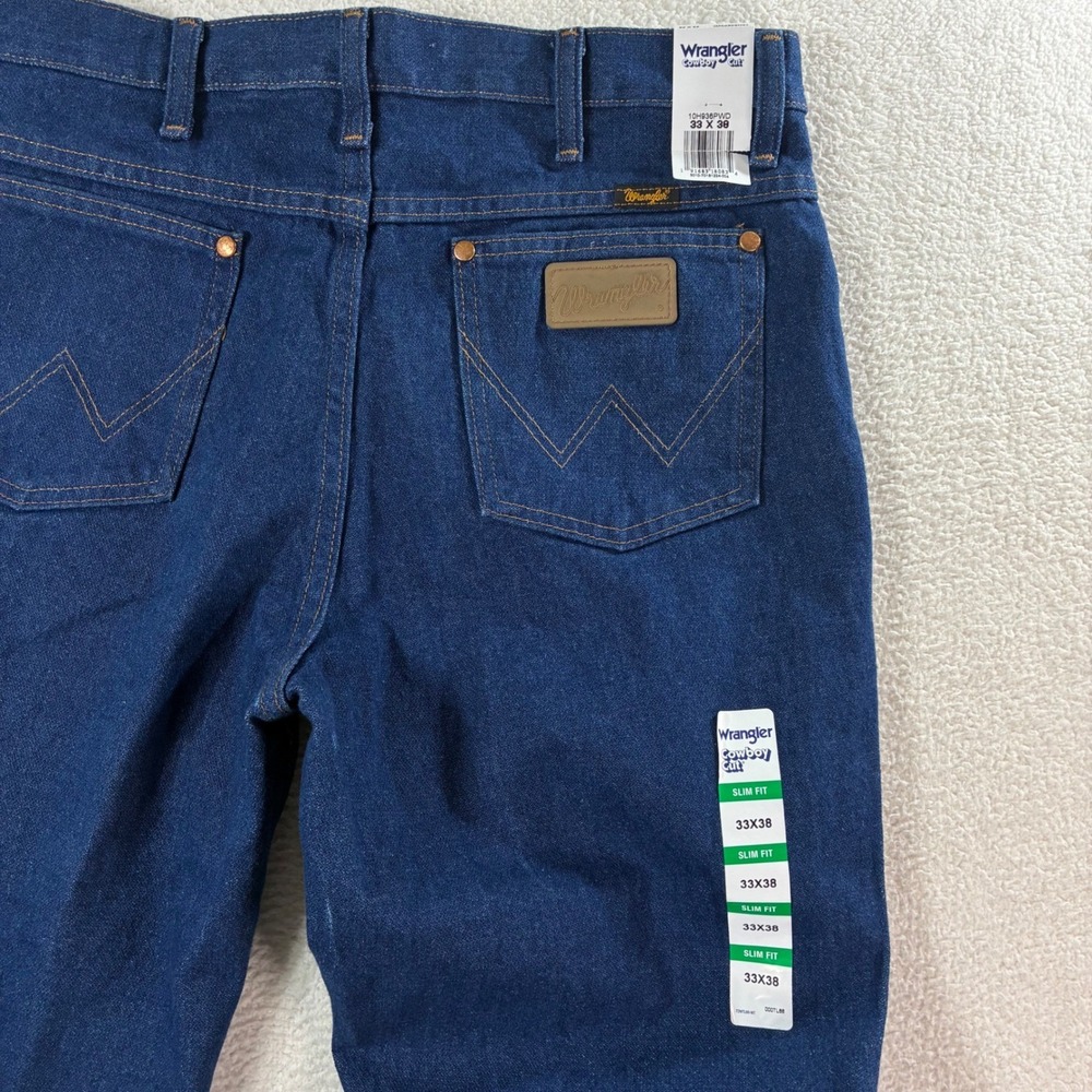 Wrangler Cowboy Cut Slim Fit Jeans Mens 33x38 Blue Dark Wash Western 936PWD NWT
